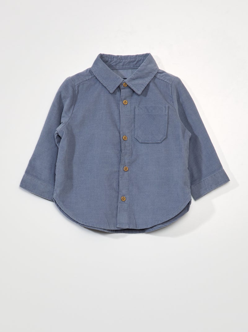 Chemise unie en velours Bleu - Kiabi