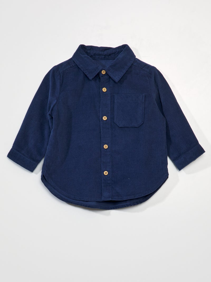 Chemise unie en velours Bleu - Kiabi
