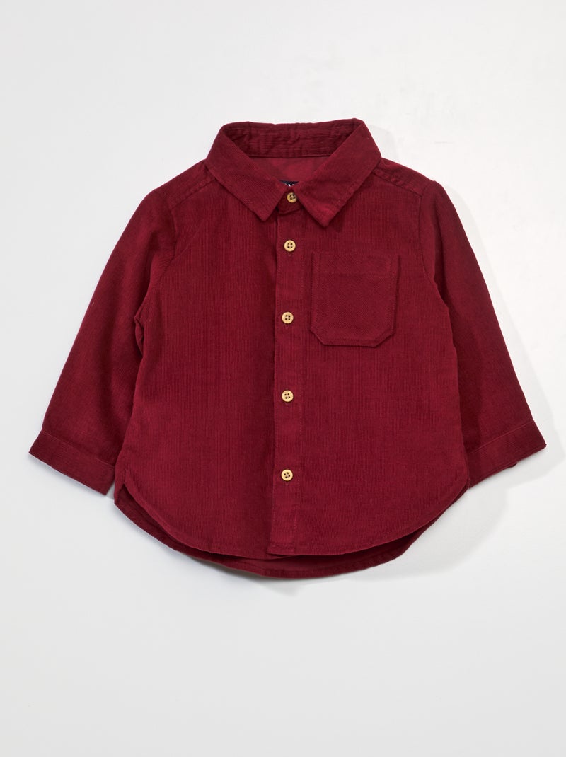 Chemise unie en velours Rouge - Kiabi
