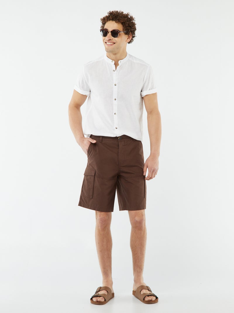 Chemise unie manches courtes col mao blanc - Kiabi