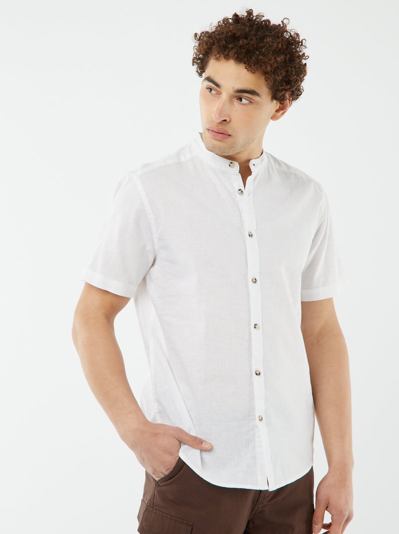 Chemise unie manches courtes col mao blanc - Kiabi