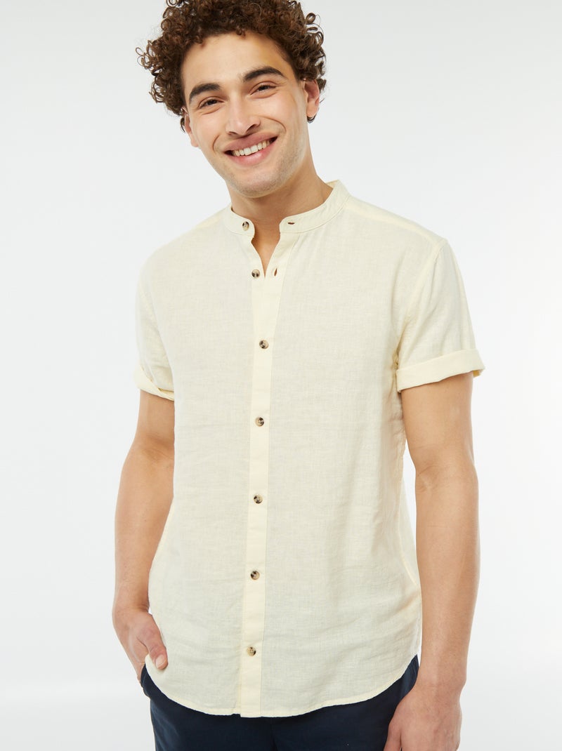 Chemise unie manches courtes col mao Jaune - Kiabi