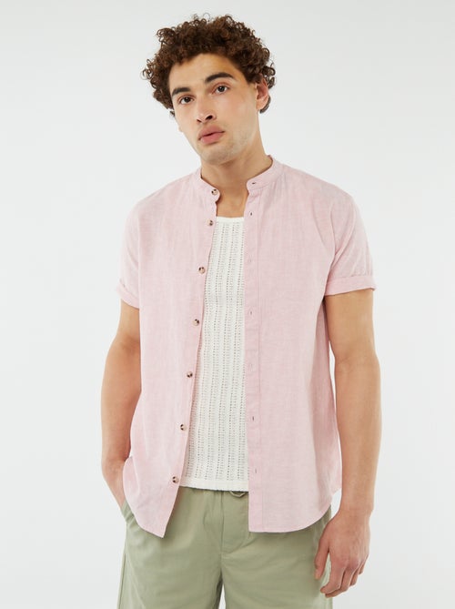 Chemise unie manches courtes col mao - Kiabi