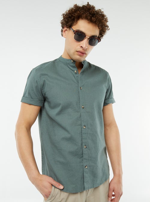 Chemise unie manches courtes col mao - Kiabi