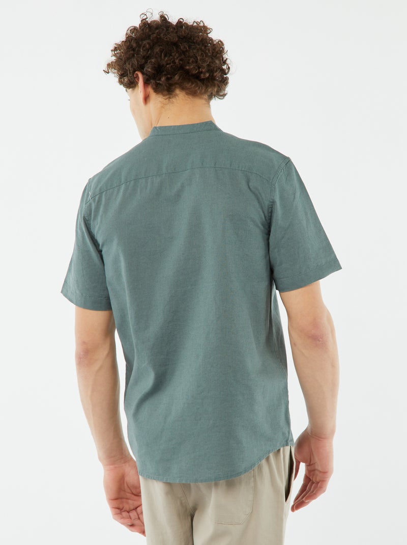 Chemise unie manches courtes col mao Vert - Kiabi