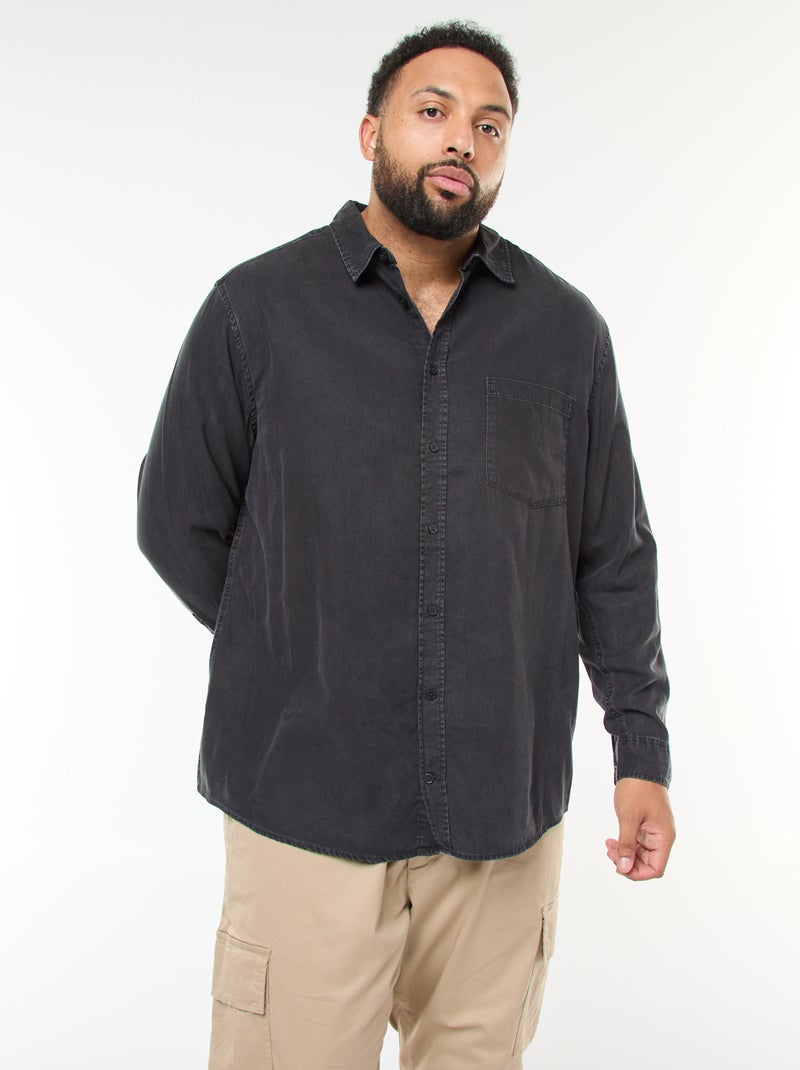 Chemise unie manches longues en matière douce Noir - Kiabi