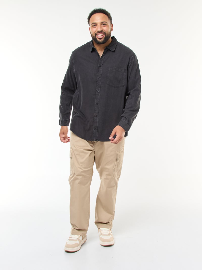Chemise unie manches longues en matière douce Noir - Kiabi