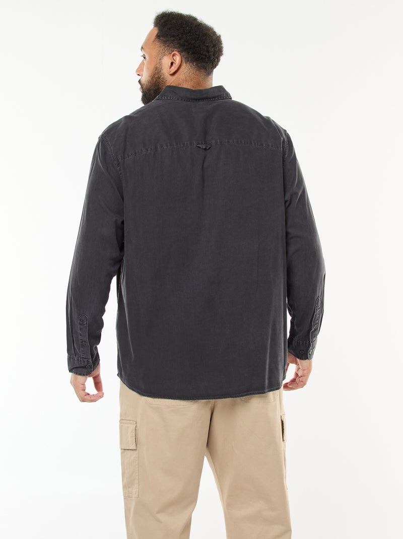 Chemise unie manches longues en matière douce Noir - Kiabi