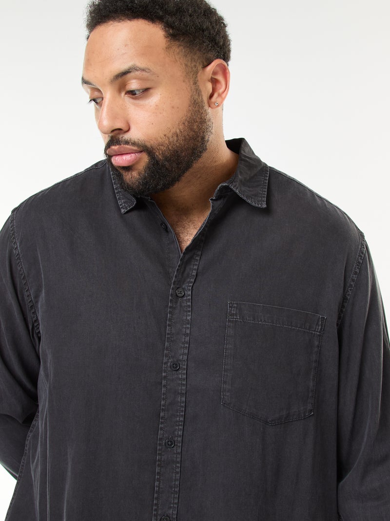Chemise unie manches longues en matière douce Noir - Kiabi