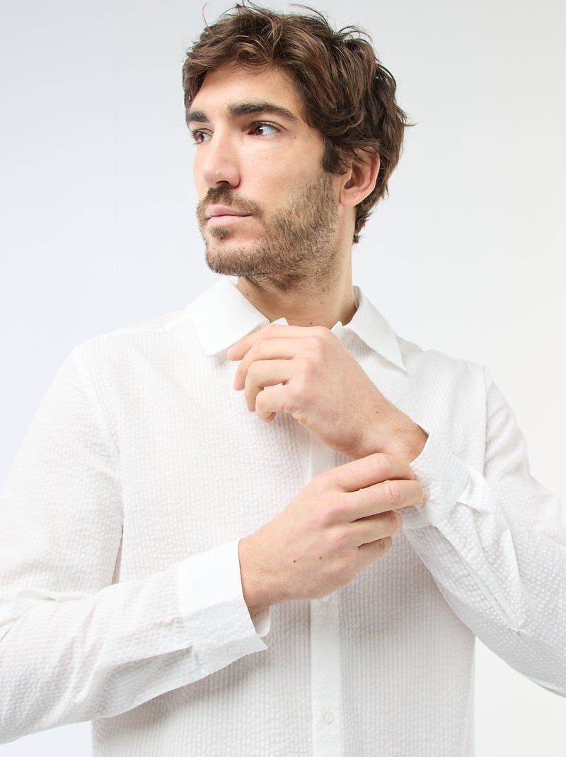 Chemise unie matière gaufrée Blanc - Kiabi