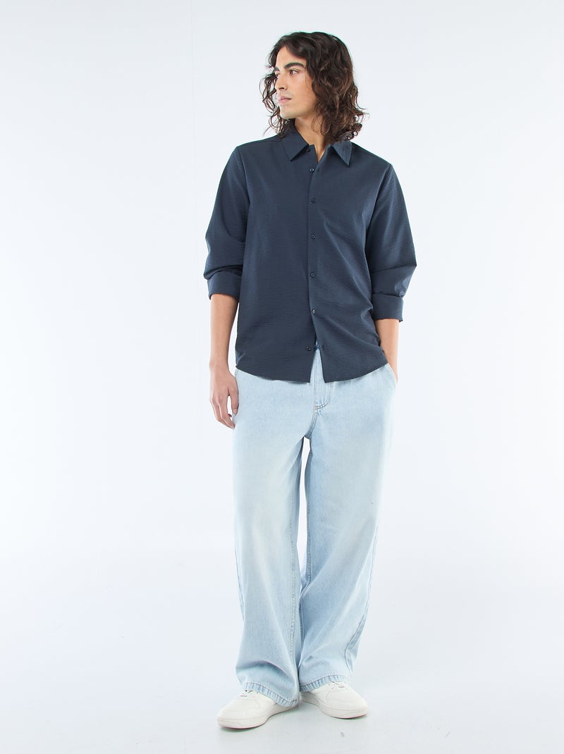 Chemise unie matière gaufrée Bleu marine - Kiabi