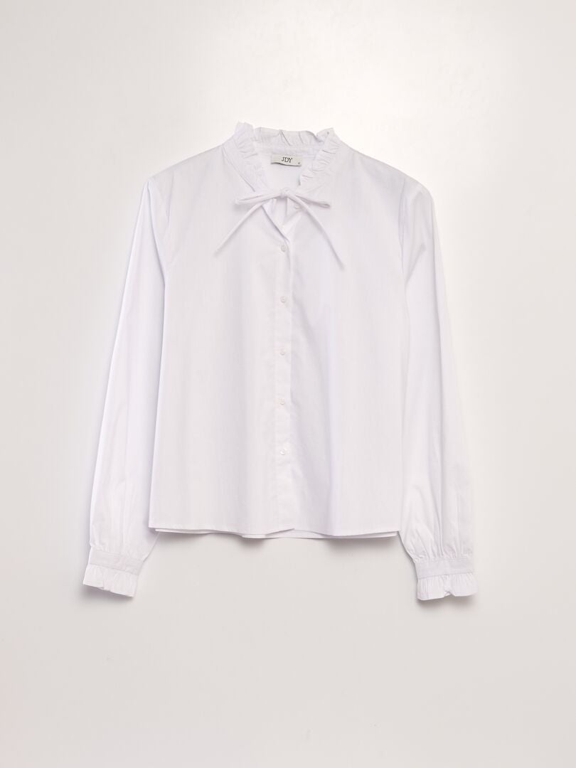 Chemise volantée avec nœud au col blanc - Kiabi