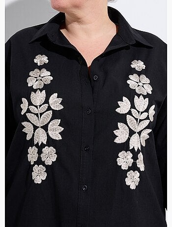 Chemiser boutonné avec broderies fleurs - AFIBEL