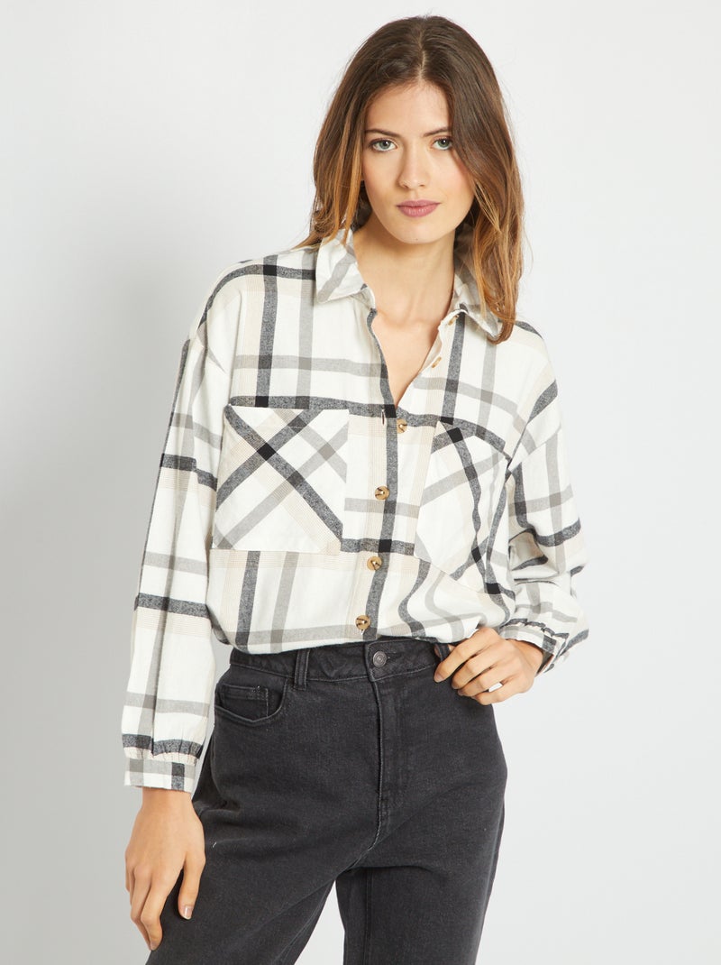 Chemises à carreaux en flanelle Blanc/beige - Kiabi
