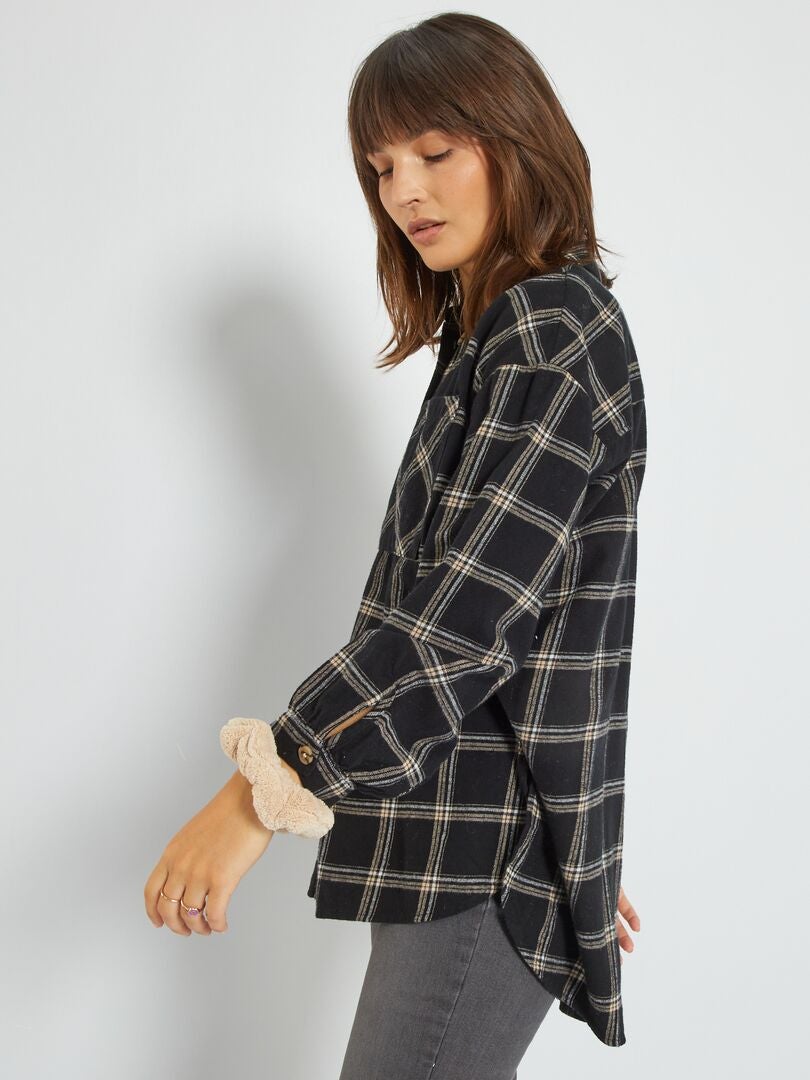 Chemise à carreaux en flanelle de coton homme noir