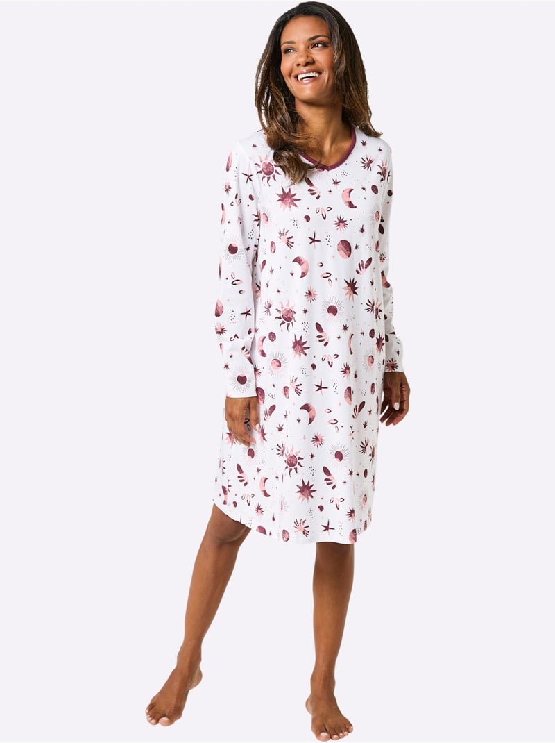 Chemises de nuit à manches longues jersey fin - taille standard - witt Ecru/Rouge - Kiabi