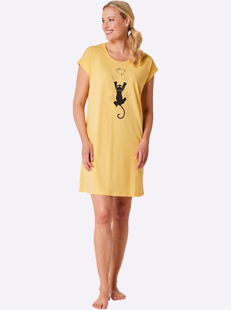 Chemises De Nuit Jersey Fin - Taille Standard - Witt - Lot de 2 Gris Jaune - Kiabi