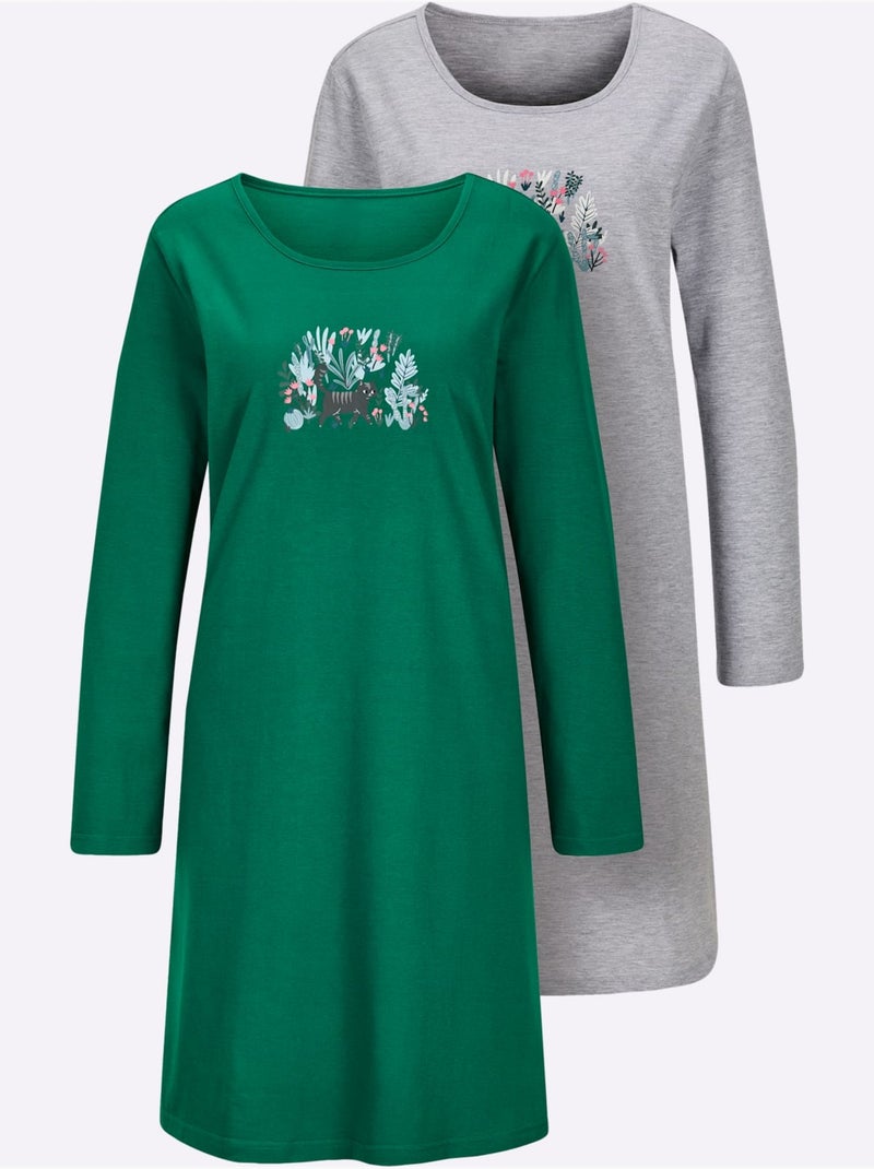 Chemises De Nuit Jersey Fin - Taille Standard - Witt - Lot de 2 Vert - Kiabi