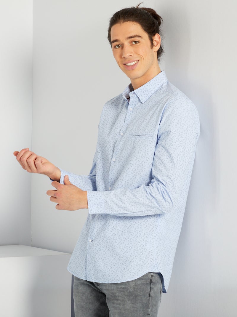 Chemises slim fit à motifs bleu/goutte d"eau - Kiabi