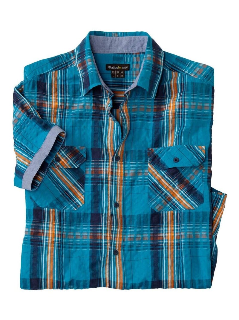 Chemisette à Carreaux   - ATLAS FOR MEN Bleu Orange - Kiabi