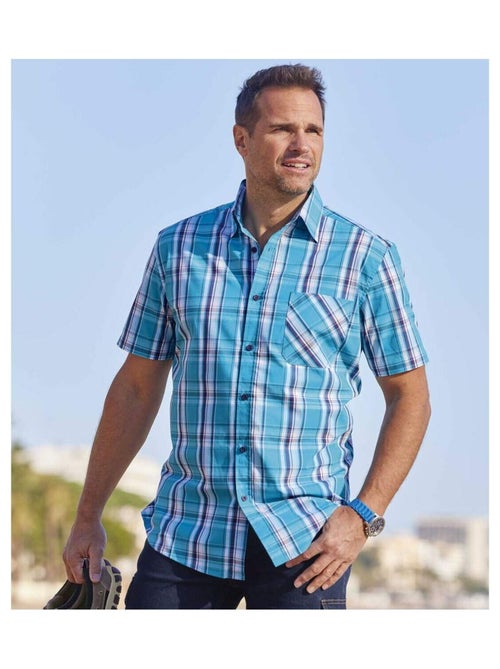 Chemisette à Carreaux Stretch Caraïbes   - ATLAS FOR MEN - Kiabi