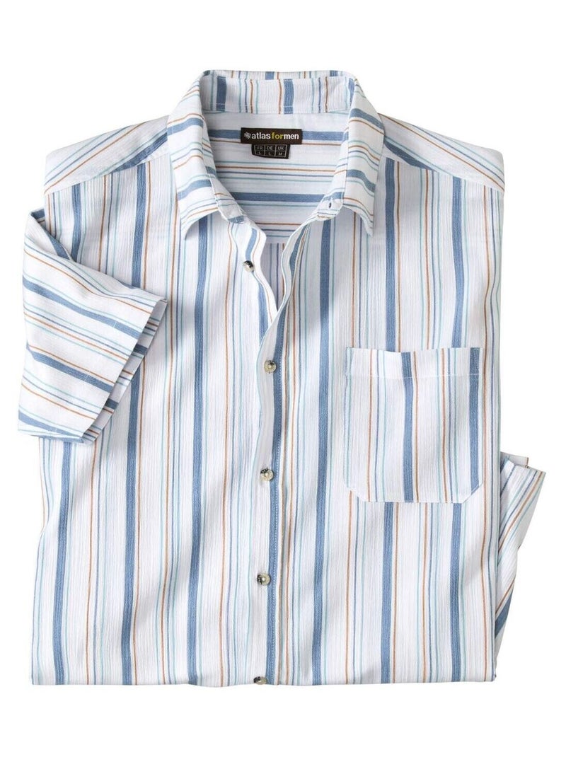 Chemisette Crépon Rayée   - ATLAS FOR MEN Blanc Bleu - Kiabi