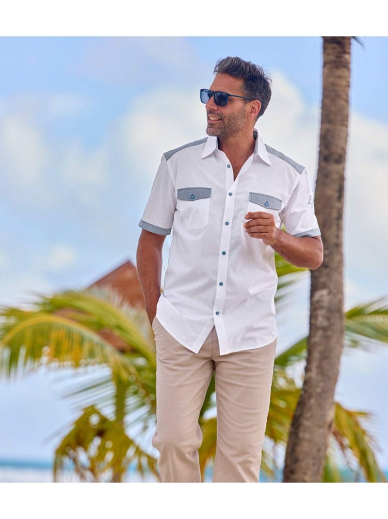Chemisette Détails Chambray - ATLAS FOR MEN Blanc - Kiabi