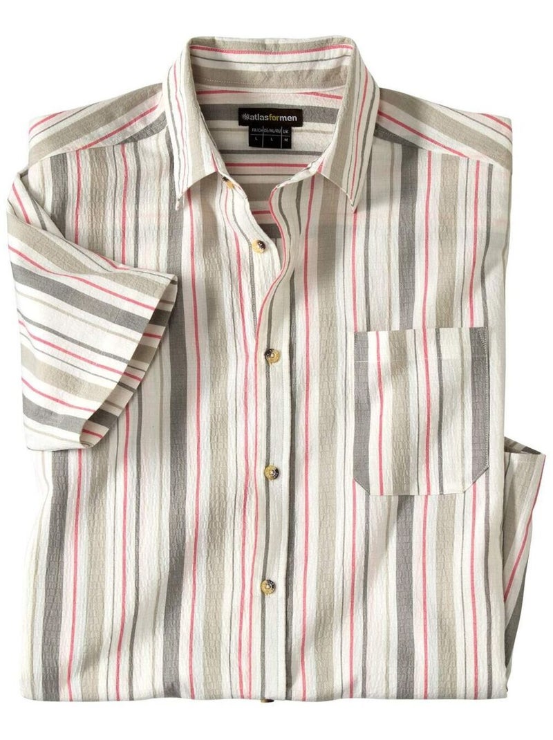 Chemisette en Crépon Rayée   - ATLAS FOR MEN Gris Ecru - Kiabi