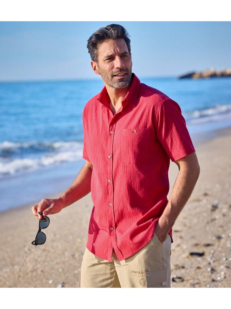 Chemisette en Crépon Sacramento   - ATLAS FOR MEN Rouge - Kiabi