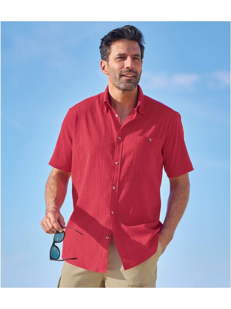 Chemisette en Crépon Sacramento   - ATLAS FOR MEN Rouge - Kiabi