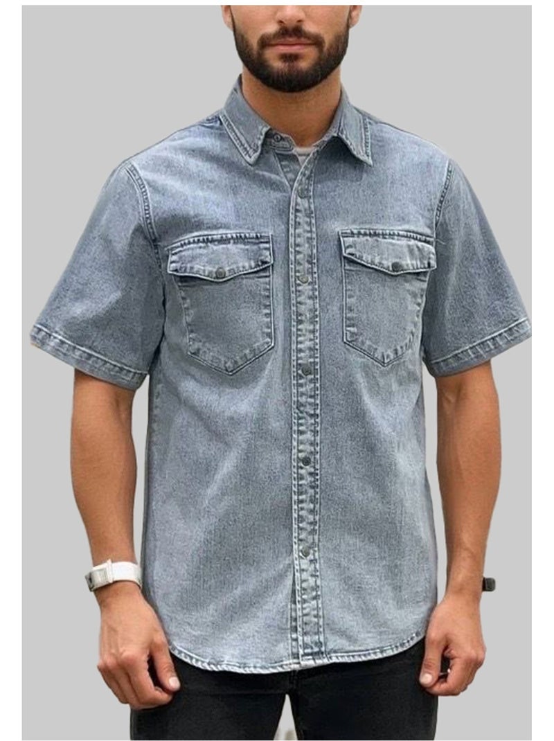 Chemisette en jeans Kebello Bleu ciel - Kiabi