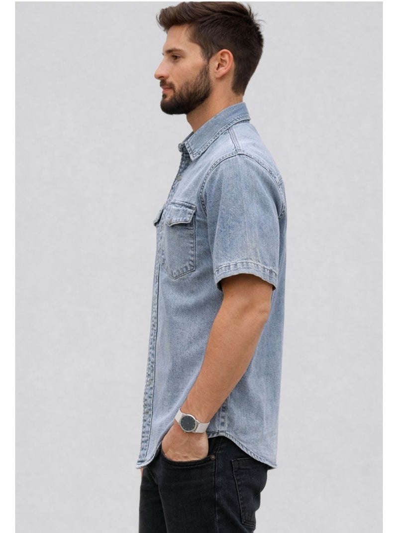 Chemisette en jeans Kebello Bleu ciel - Kiabi