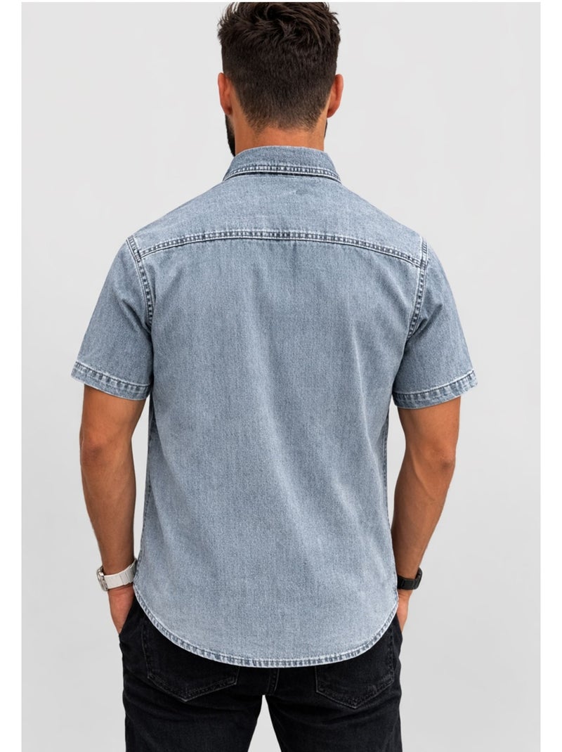Chemisette en jeans Kebello Bleu ciel - Kiabi