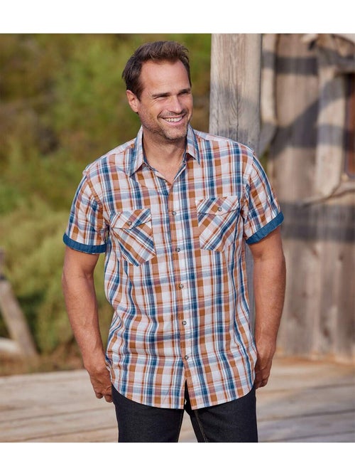 Chemisette en Popeline à Carreaux   - ATLAS FOR MEN - Kiabi