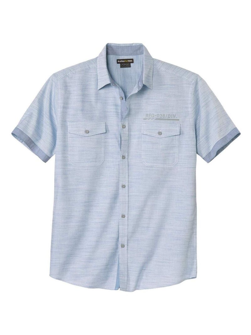 Chemisette en Popeline Flammée   - ATLAS FOR MEN Bleu - Kiabi
