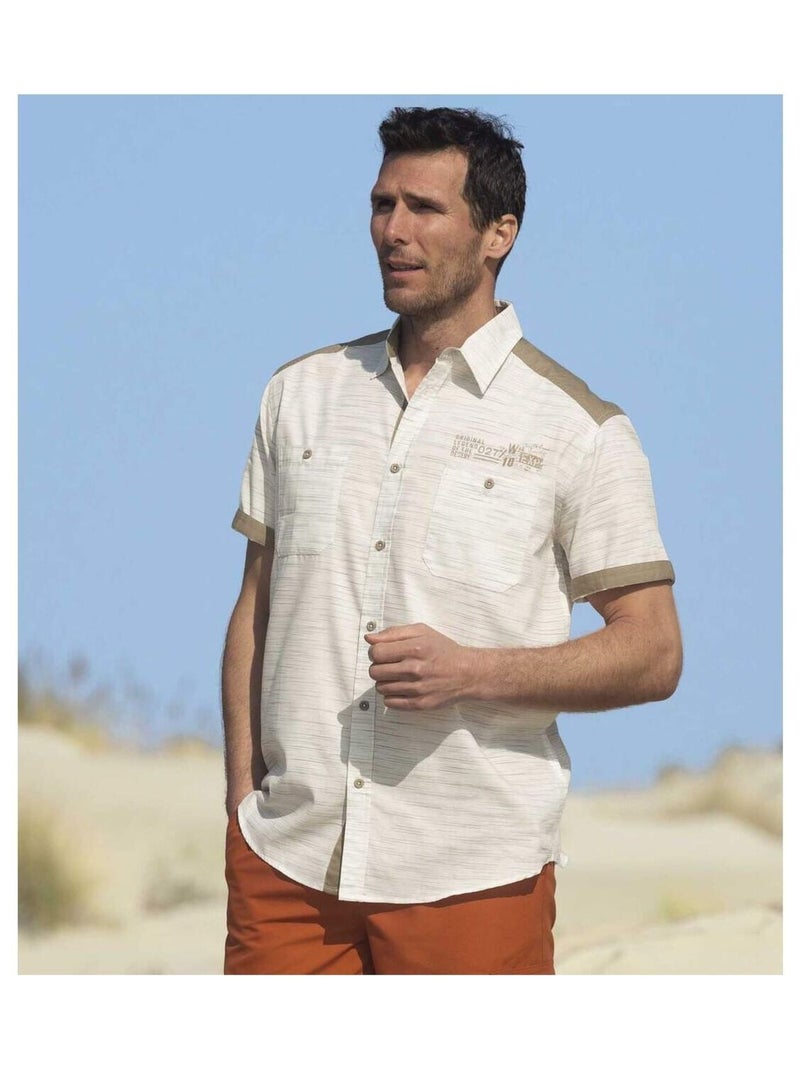 Chemisette en Popeline Flammée Désert   - ATLAS FOR MEN Beige - Kiabi