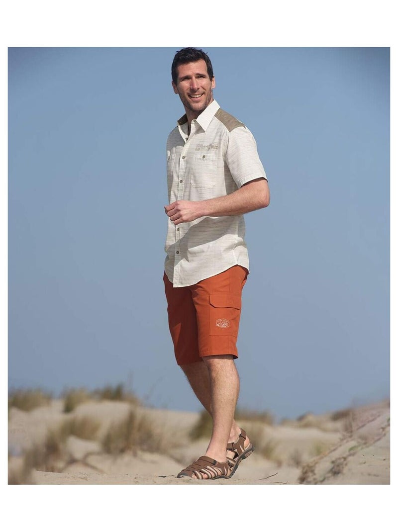 Chemisette en Popeline Flammée Désert   - ATLAS FOR MEN Beige - Kiabi