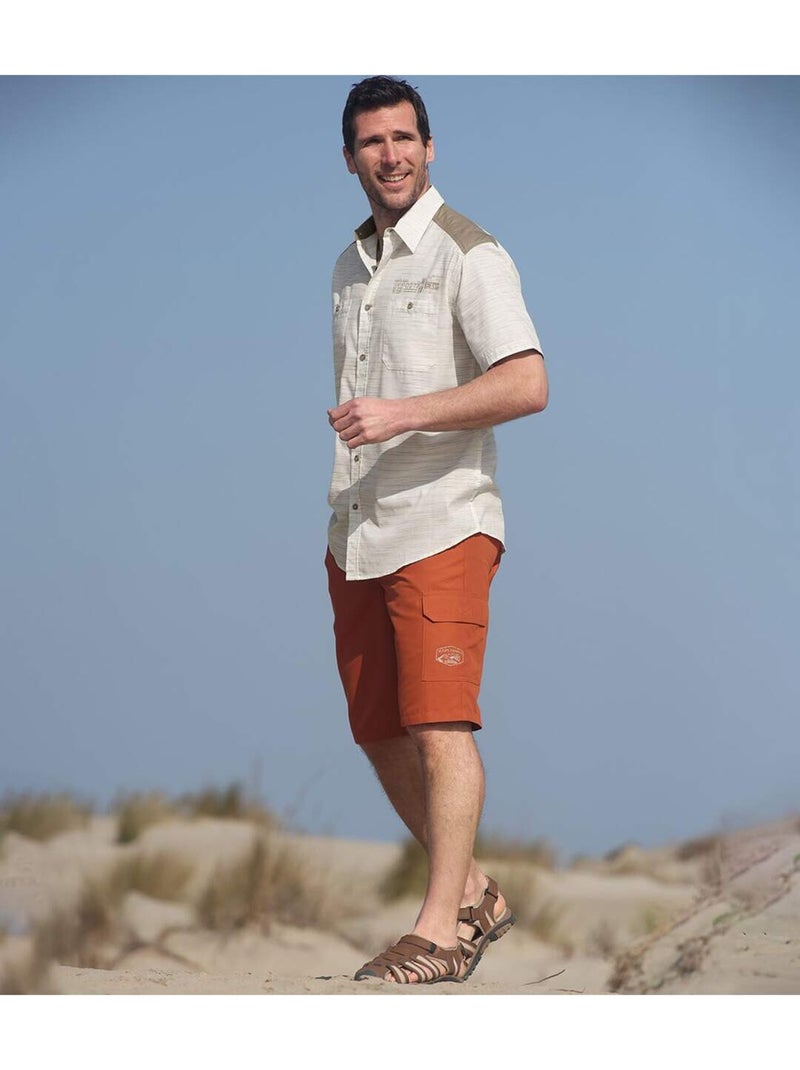 Chemisette en popeline flammée désert   - atlas for men Beige - Kiabi