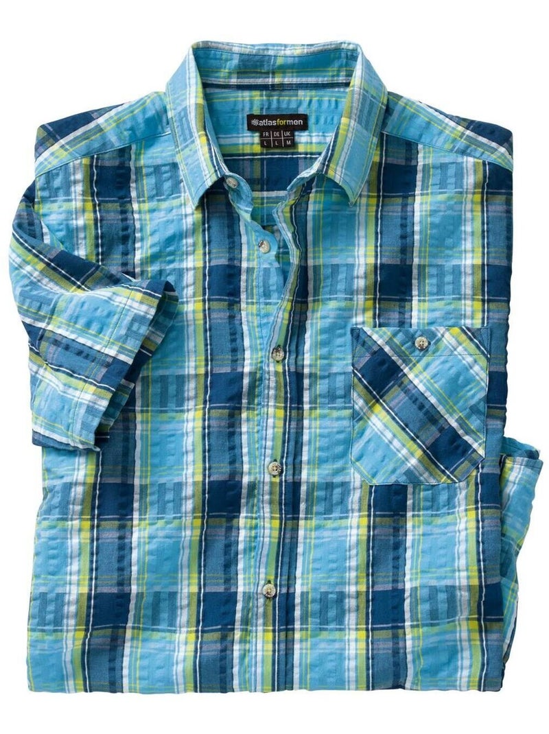 Chemisette en Popeline Gaufrée - ATLAS FOR MEN Bleu - Kiabi