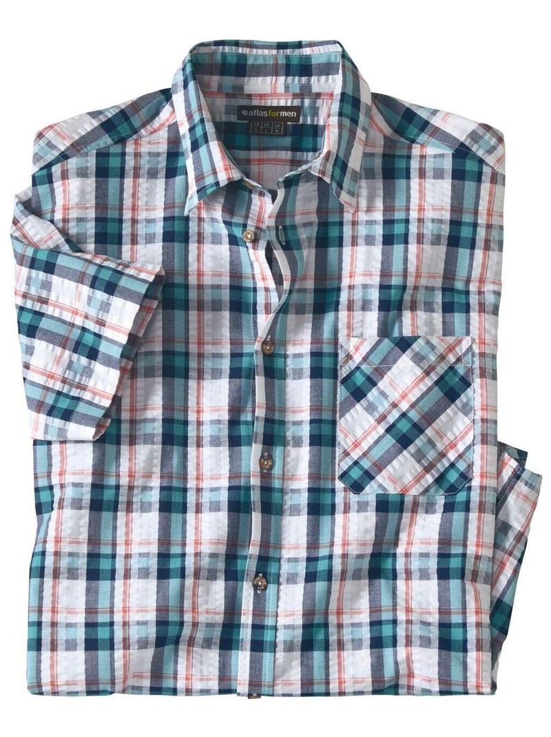 Chemisette En Tissu Gaufre - ATLAS FOR MEN Blanc Bleu Bleu - Kiabi