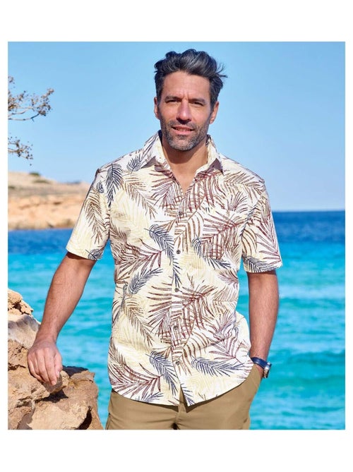 Chemisette Estivale Imprimé Palmiers   - ATLAS FOR MEN - Kiabi