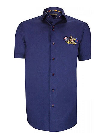 Chemisette homme brodée coupe cintrée EXCLUSIVO Emporio balzani Bleu , 40