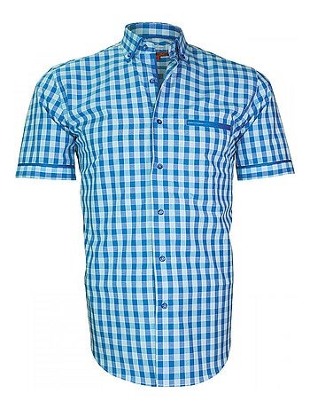 Chemisette homme vichy coupe cintrée DIXON Andrew Mac Allister Bleu , 39