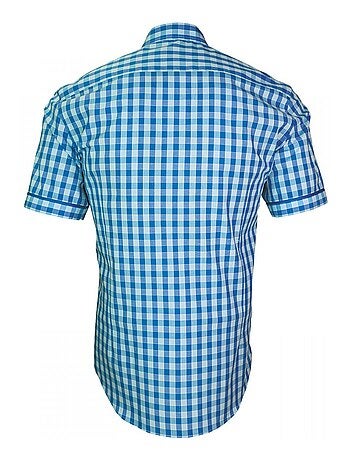 Chemisette homme vichy coupe cintrée DIXON Andrew Mac Allister Bleu , 39