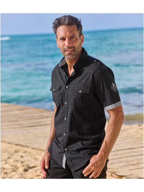 Chemisette Pilote en Popeline à Carreaux   - ATLAS FOR MEN - Kiabi