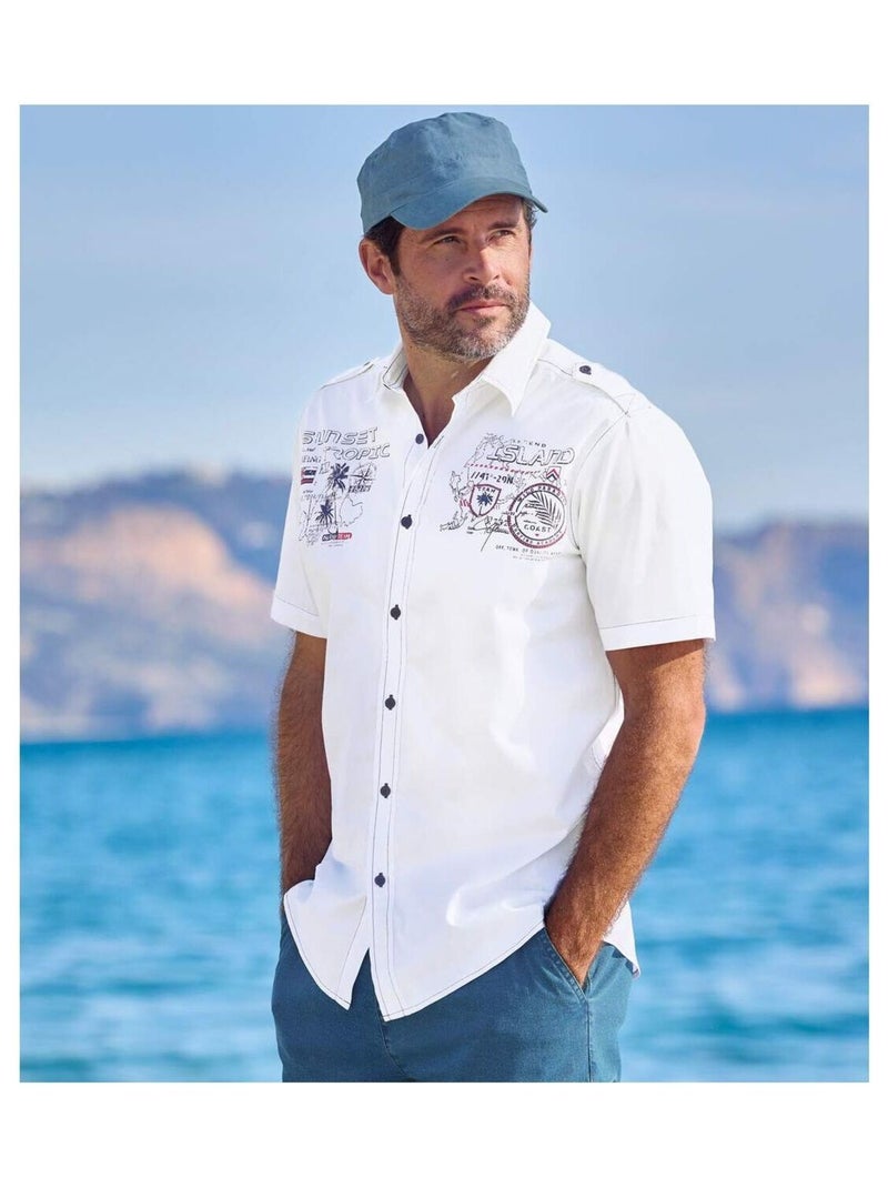 Chemisette Pilote Sunset Tropic   - ATLAS FOR MEN Blanc - Kiabi