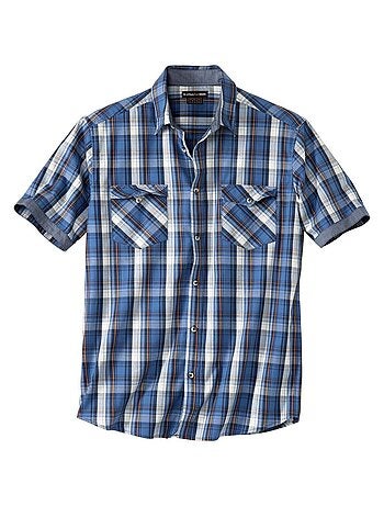 Chemisette Popeline à Carreaux Détails Chambray - ATLAS FOR MEN