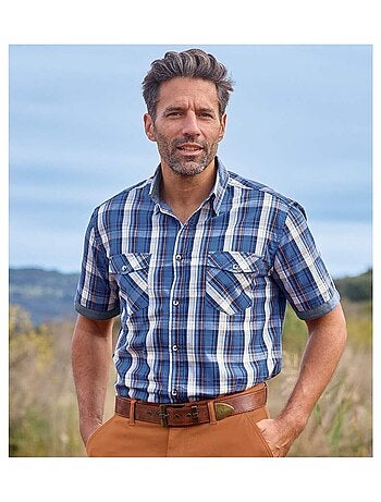 Chemisette Popeline à Carreaux Détails Chambray - ATLAS FOR MEN