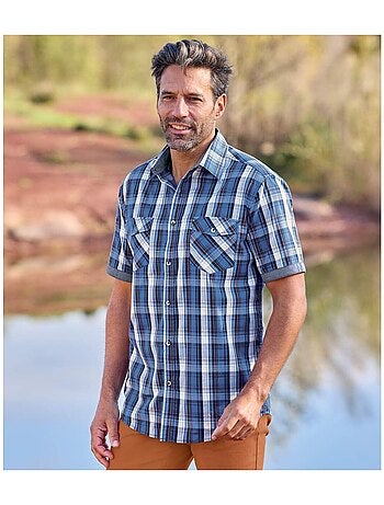 Chemisette Popeline à Carreaux Détails Chambray - ATLAS FOR MEN