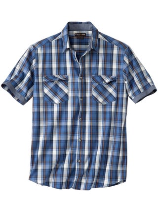 Chemisette Popeline à Carreaux Détails Chambray   - ATLAS FOR MEN